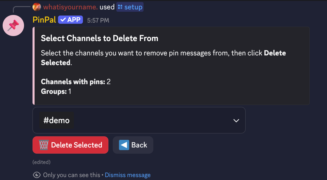 Delete channels screenshot