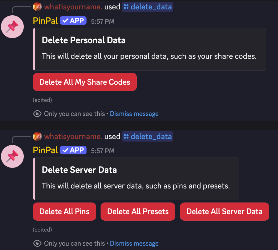 Delete data screenshot